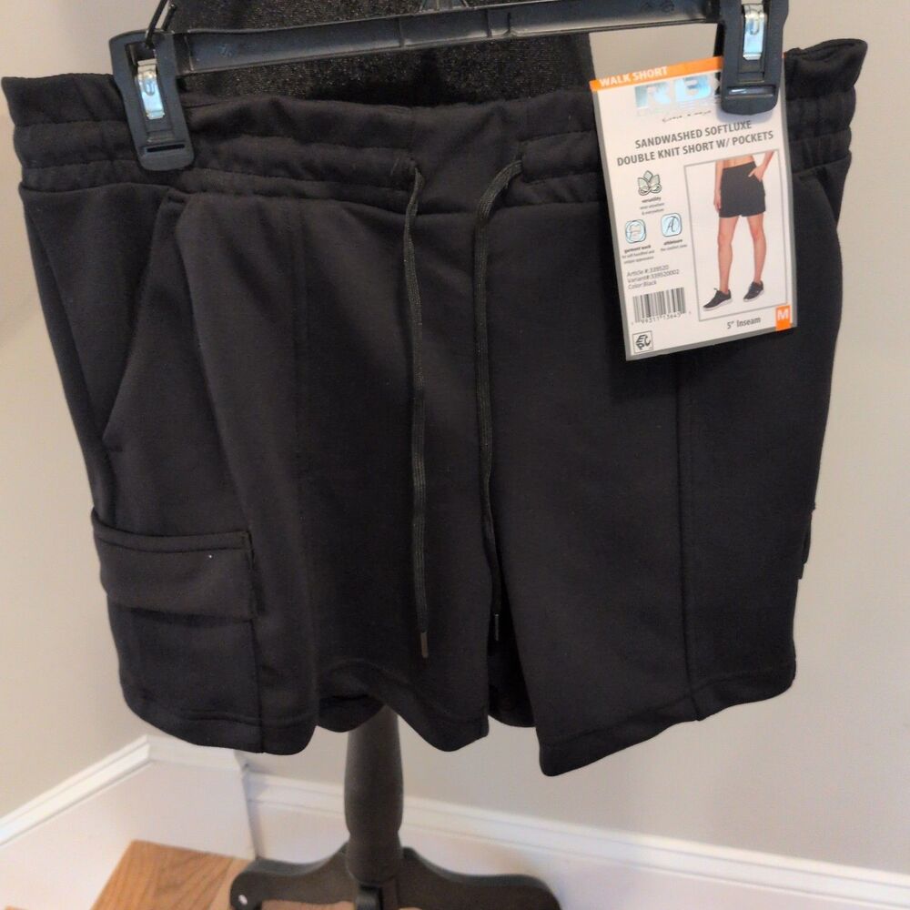 NWT RBX Active Womens Sandwashed Softluxe Double Knit Shorts Black M 5" Inseam